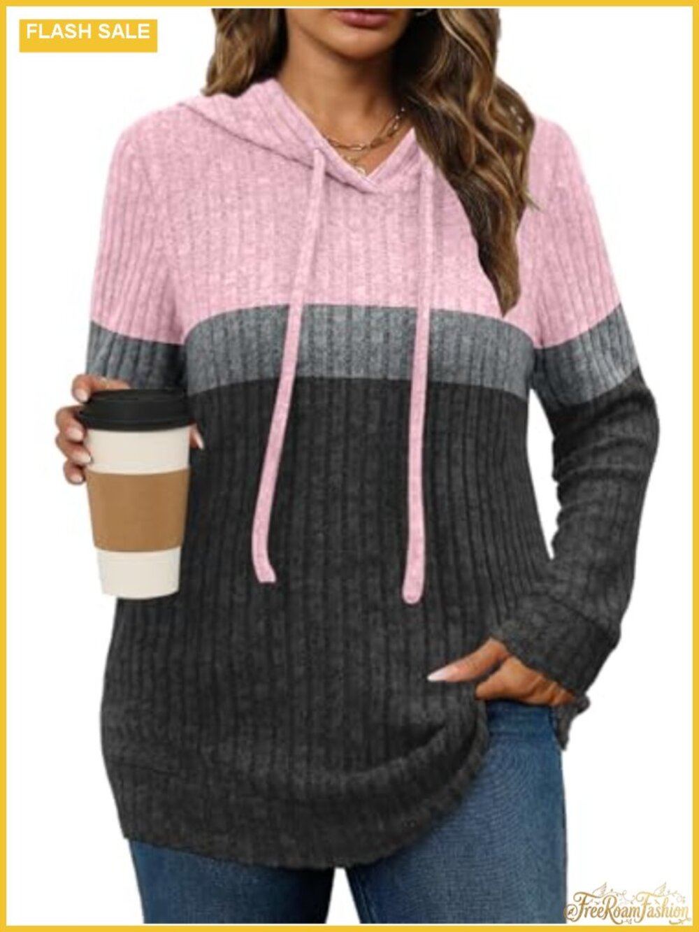 Womens Plus Size Lightweight Ribbed Knit Hoodie Sweater Long Sleeve Tunic